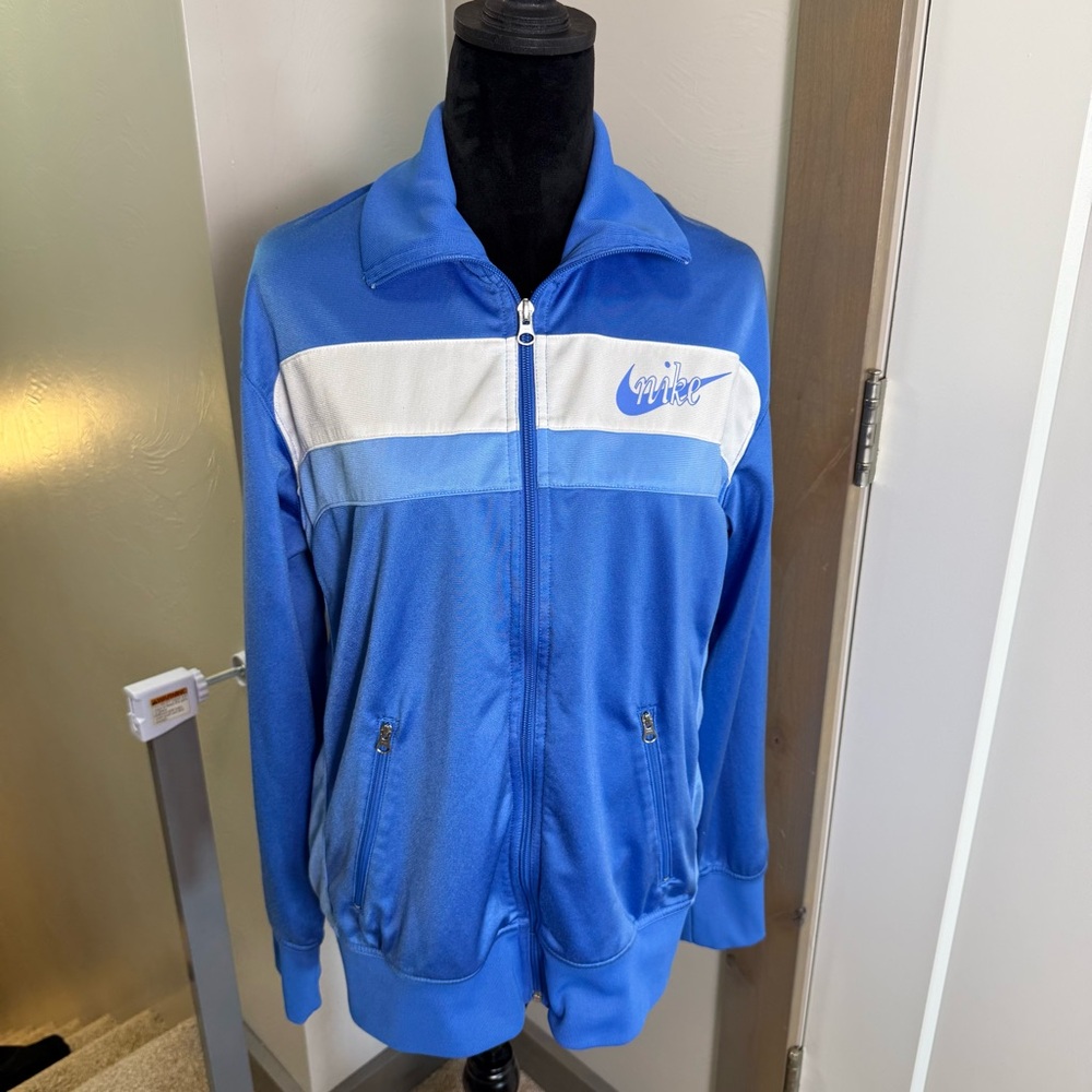 Nike Women's Y2K Retro Full Zip Track Jacket Blue White Stripe Logo Athletic Lg